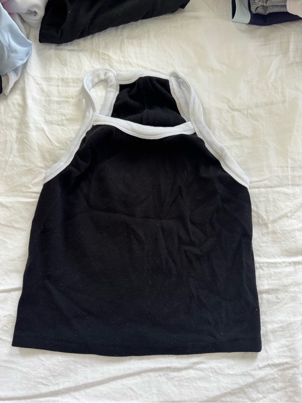 Black Racerback Tank Top with White Trim